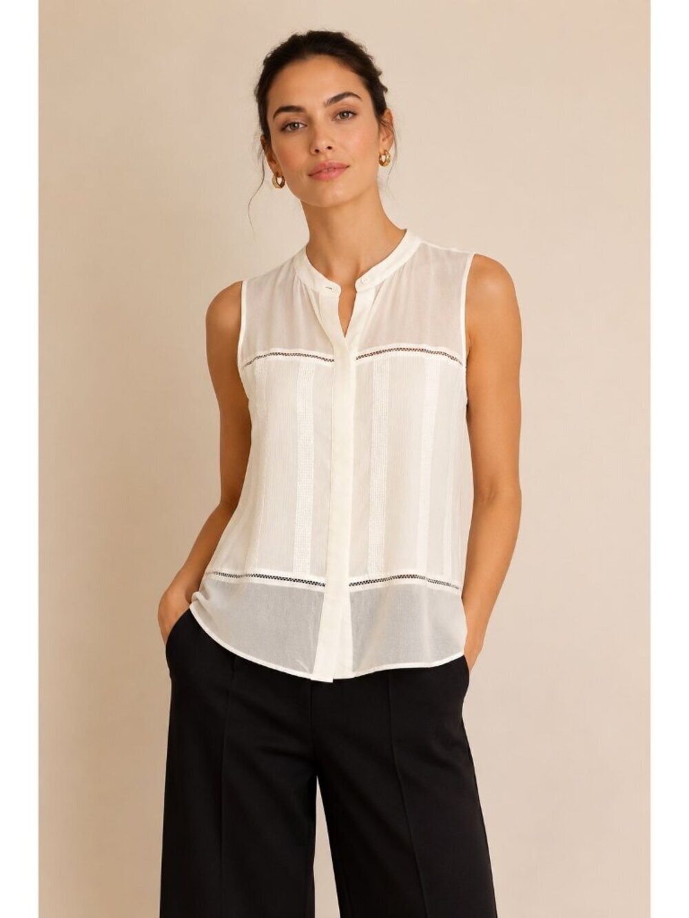 Chelsea and Walker Ivory Silk Gauze Semi Sheer Sleeveless Blouse Size 8